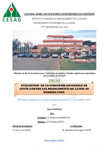 évaluation de la stratégie nationale de lutte contre les médicaments de la rue. Burkina Faso. 2012